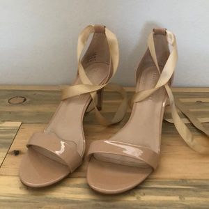 Nude open toe heels